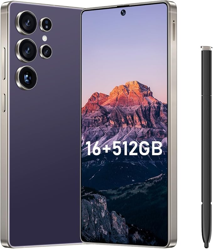 Bnjbmj I25 Ultra Flagship Killer Smartphone - Snapdragon 8 Gen 3, 16GB+512GB, Massive 6.99" FHD+ Display, 108MP+68MP Pro Cam, 7000mAh 2-Day Battery, Android 14, Includes Stylus Pen (Purple)