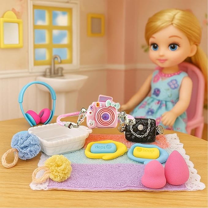 116Pcs Dollhouse Mini Accessories Set - Makeup Tools Bathroom Toiletries Handbag for DIY Micro Scene Decoration Simulation Shampoo Hair Dryer Cosmetic Brush for Bedroom Girl Novelty Toy Jewelry Box