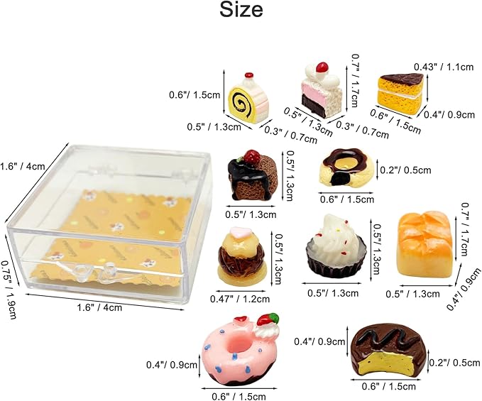 12Pieces Miniature Dollhouse Food Kit Cute 1:12 Mini Cakes Donuts Toast Dessert Kitchen Scene Accessories Micro Landscape Decoration with Acrylic Storage Box