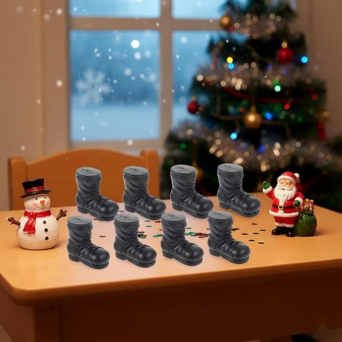 LOGOFUN 10pcs Mini Santa Claus Boots Small Santa Claus Boots Model Christmas Santa Boots Prop for Xmas Party DIY Crafts Accessories - Black