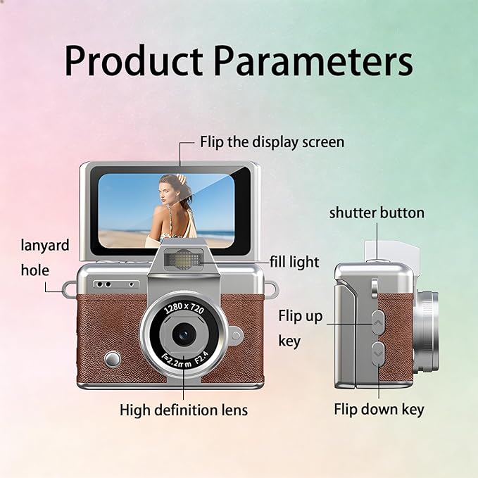 Pyxfeiiu Mini Keychain Camera,1080p Video Mini Digital Camera,Retro Flip Screen Small Bodycam,with Adapter and 32GB Card (Expandable to 128GB),USB Charging Long Battery Life for Kid,Travel,Vlog