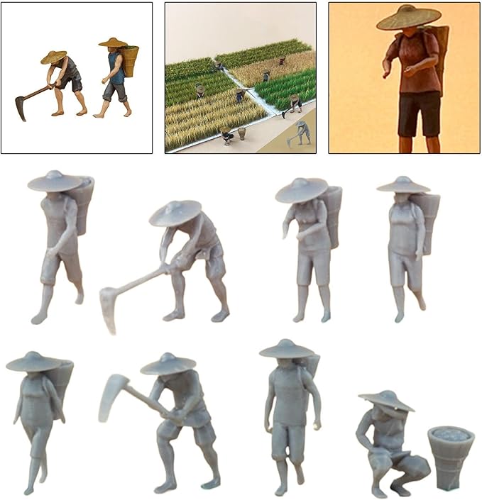 rockible 8Pcs 1/87 Farmer Figurine Model Character Model Role Play Figure Realistic Tiny People Model for Miniature Scene Fairy Garden