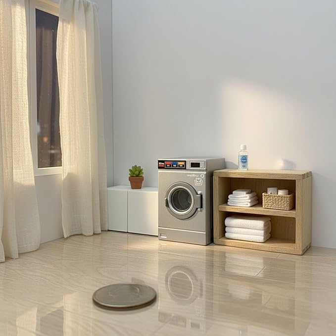 LOGOFUN 2Pcs Dollhouse Washing Machines 1:24 Scale Miniature Washer Dryer Model Laundry Cloth Washer Furniture Dollhouse Decoration Accessories - 2.09X1.39X1.10in