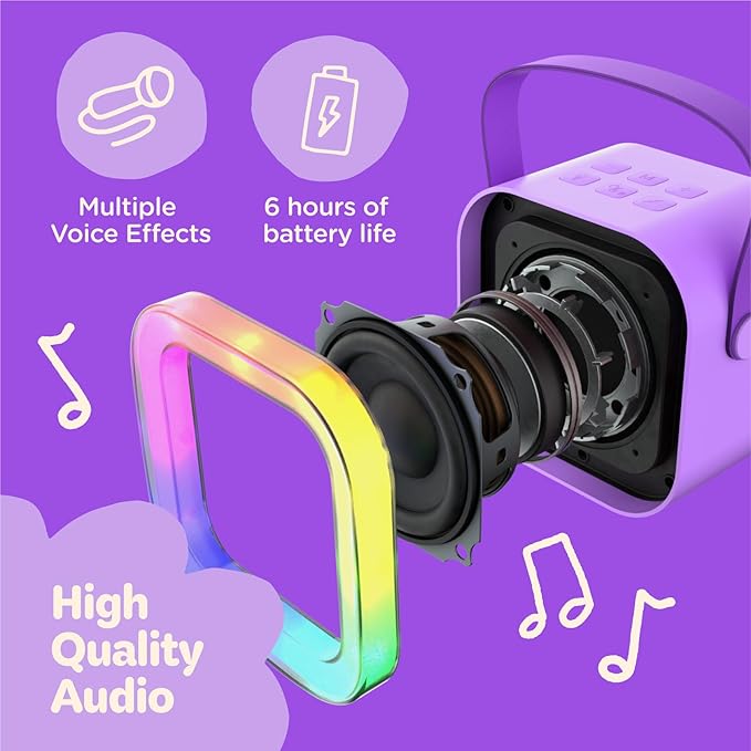 Move2Play, Mini Karaoke Machine for Kids | Built-in 20+ Songs | Bluetooth Speaker with Microphones | Voice Effects | Toddler Music Toy | Christmas Stocking Stuffer | Girls & Boys Age 2, 3, 4, 5, 6+