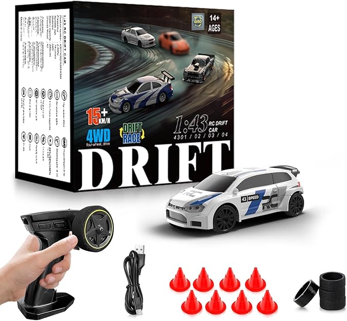 RC Drift car, 1/43 Mini Rc Drift car with Gyroscope, 2.4GHz Full Proportional Remote control Cars, 4WD High Speed Racing with Lights, Racing Tires, Model Cars Gift for Adults, Kids, Boys, Girls