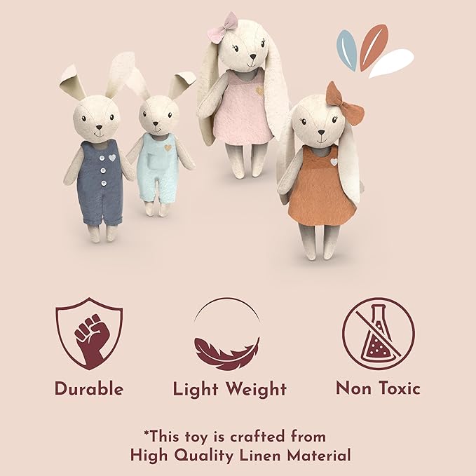 SPEEDY MONKEY Rabbit Family Set – Miniature Bunny Figures with Parents & 2 Baby Rabbits – Pretend Play Doll House Family for Kids, Toddlers, Girls – Cute Dollhouse Decor Toy