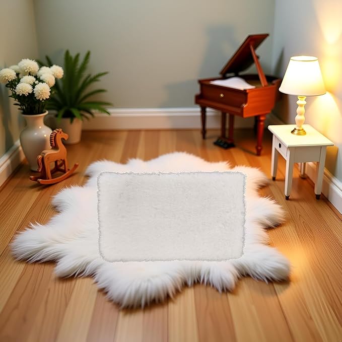 Miniature Square White Rug, Soft Carpet Decor for 1/12 Scale Dollhouses, Lightweight and Decorative Accessory for Doll House Interiors