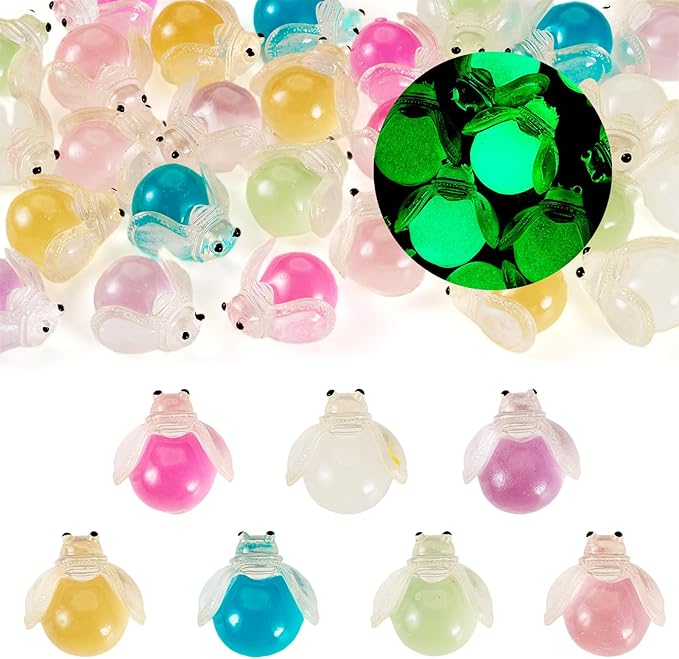 Beadthoven Luminous Mini Resin Glowworm, Glow in The Dark Glowworm Insect Figurine Multicolor Cute Animals Cabochons Ornaments for Dollhouse Fairy Garden Accessories Phone Case Home Decoration