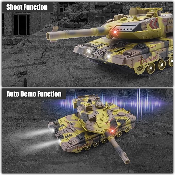RC Tank - 2.4Ghz Remote Control Army Tank Toys with Auto Demo Sound Light Smoke - 13 Channel Military Vehicles Model Gift for Kids Adults Boys Age 6-8 9-12, Army Beige