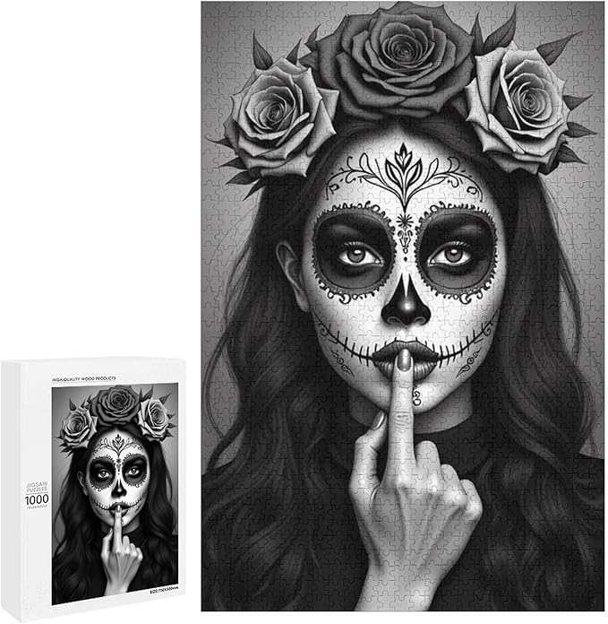 Jigsaw Puzzles for Adults 1000 Piece - Gorgeous Sugar Skull Lady Day of The Dead Wooden Puzzle,Family Puzzles，Educational Games，Challenge Puzzles Puzzle Games,Stress Relief Games