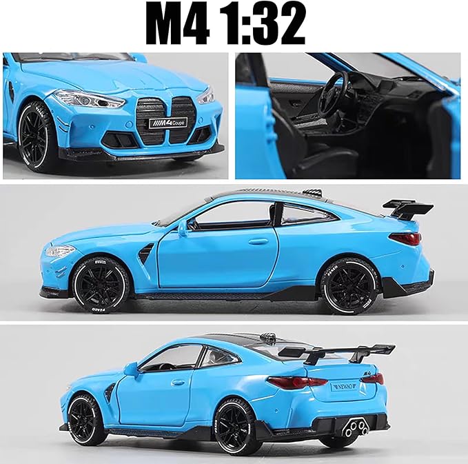 Toy Cars Compatible for M4（M Performance Parts） 1/32 Metal Model Car Pull Back Car Toys with Light and Sound Toys Car Collectible Model for Children Age 3 + Year Old (Blue)
