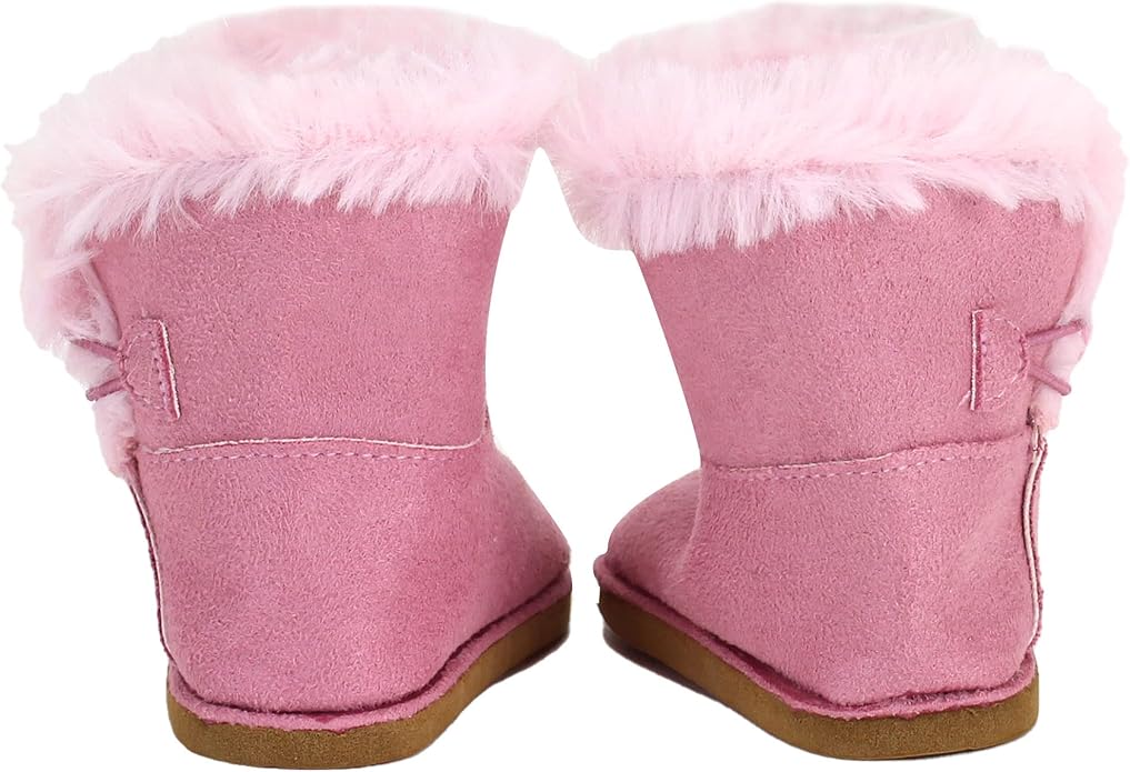 Sophia's Gray Suede Winter Boots with White Faux Fur Lining and Trim Plus Gray Side Button and Soft Tan Soles for 18" Dolls