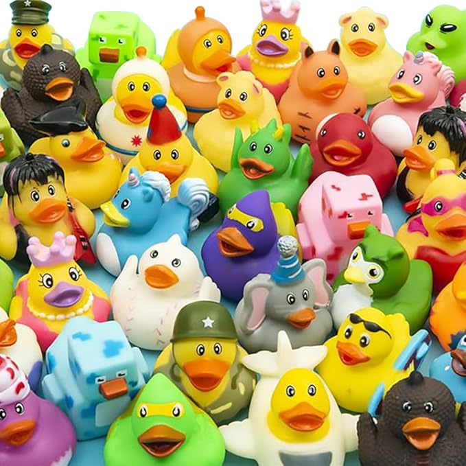12-Pack Assortment Rubber Duck Toy Duckies for Kids, Bath Birthday Gifts Baby Showers Classroom Incentives, Summer Beach and Pool Activity, 2"
