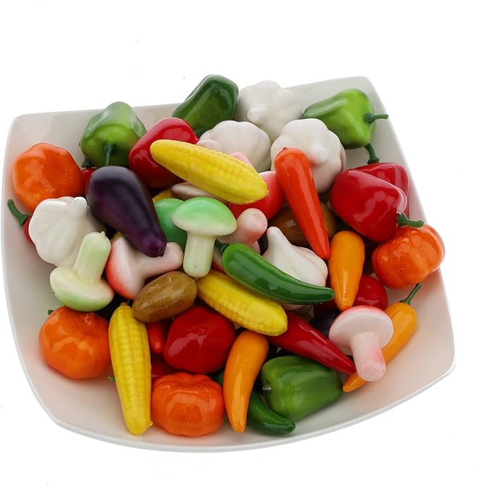 Gresorth 70 PCS Fake MINI Vegetables Artificial Garlic, Corn, Pepper, Pumpkin, Carrot, Potato, Eggplant ……
