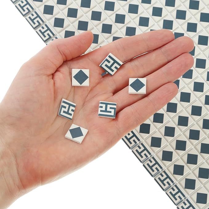 150 pcs, Dollhouse Flooring, 1:12 Scale Doll House Tiles, Miniature Checkerboard Floor, REDUCIO! (Aegean Mosaic)