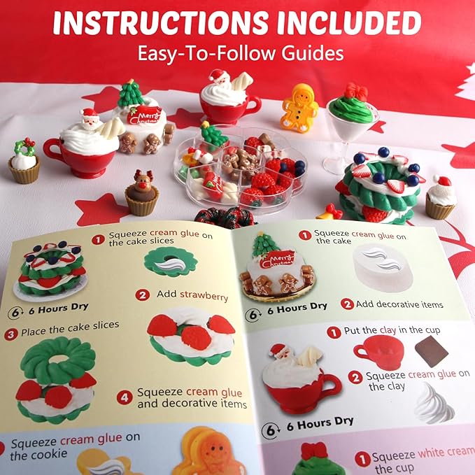 Christmas Mini Food Craft Kits, Making Miniature Food and Mini Dessert Cup Craft Set, DIY Replica Food Fun for Kids Age 6+, NOT Edible (Christmas)