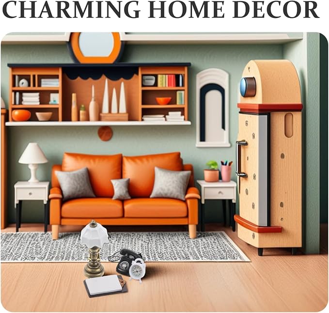 Garneck Mini Dollhouse Accessories Kit with Tiny Phone Alarm Clock Table Lamp and Writing Pad for Creative Miniature Decor and Dollhouse Ornament