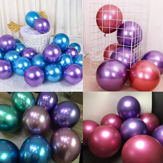 5 inch Metallic Purple Balloons, 100 pcs Thick Chrome Purple Balloons Shiny Latex Party Balloons(Metallic Purple)