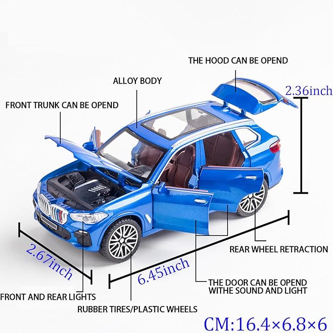 Toy Cars Compatible for X5 1/32 Metal Model Car Toys with Light and Sound Pull Back Collectible Model for Children Age 3 + Year Old Festival Gift(Blue)