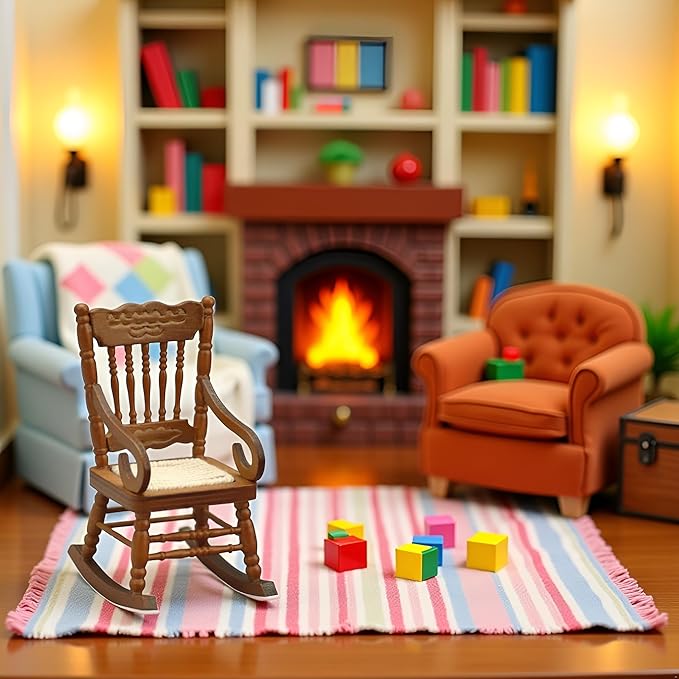 Brown 1/12 Miniature Rocking Chair Dollhouse Furniture Accessories Doll House Accessory