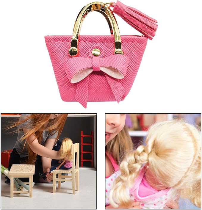 Milageto 1/6 Scale Dolls Handbag Doll Dress up Miniature Scene Decoration Miniature Tote Bag with Tie for 12 inch Dolls BJD Clothing, Rose Red