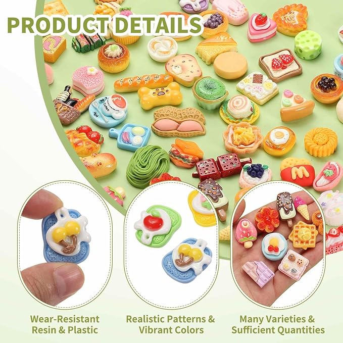 Dollhouse Miniature Food, Cute Mixed Butter Fruit Toast Figures Toys Mini Resin Foods Trinkets for Pretend Play Kitchen Cooking Game & Doll House Decor (Mixing Colors, 20pcs)