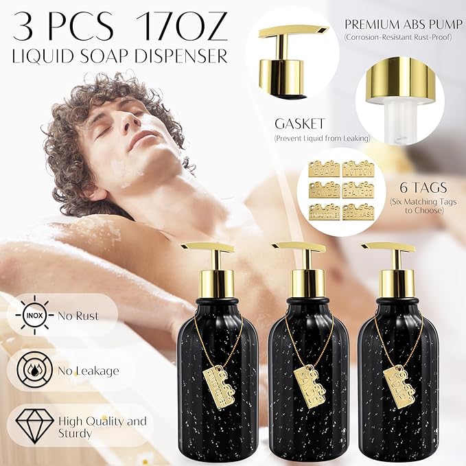 WSBArt 17PCS Bathroom Accessories Bathroom Set Black Bathroom Accessories,Toilet Brush, Trash Can, Qtip Holder Dispenser& 3PCS Soap Dispenser