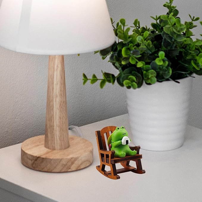 Refintural Miniature Frog Figurines Statue - Cute Frog Sculpture for Outdoor Fairy Garden and Desk Decorations - Adorable Frog Figurine Statue Decor for Plant Shelf Desk Office Bedroom(Chair)
