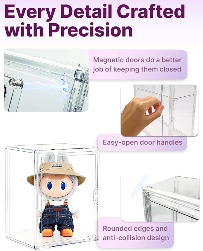 Clear Acrylic Display Case for Labubu, 15.35in Large Display Box, Compatible with Let's Checkmate, Time to Chill, Best of Luck, Dress Be Latte, Flip with Me, Fall in Wild Series Plush Toys