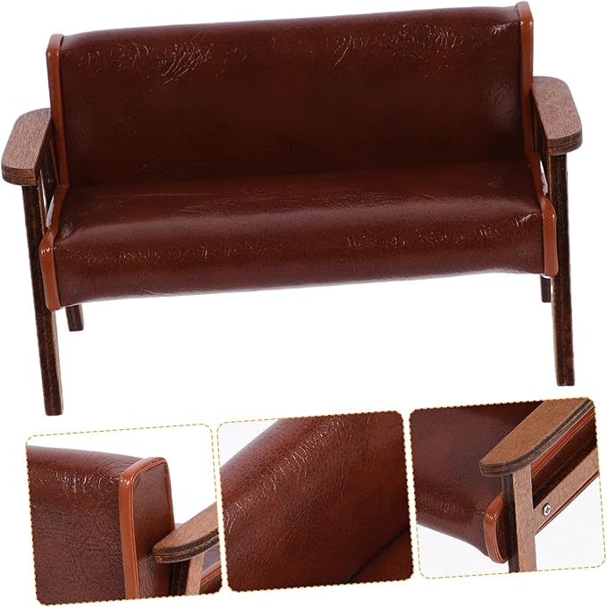 Zerodeko Mini Sofa Chair 1 12 Scale Dollhouse Furniture Pu Leather Vintage Tiny Sofa for Miniature Scene Decoration and Dollhouse Accessory