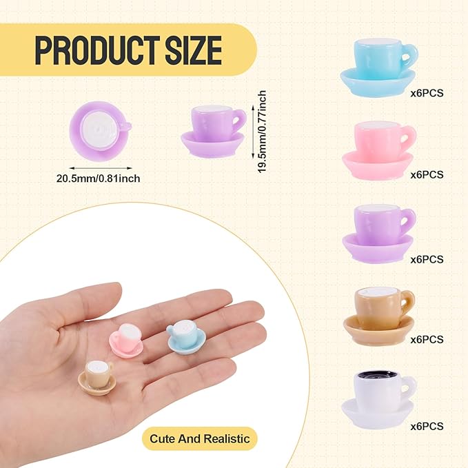 Craftdady 30Pcs Resin Coffee Cups Mini Drink Coffee Mug Table Ornaments Opaque Resin Cabochons Imitation Food Drink Hanging Ornament for DIY Crafts Scrapbooking Kitchen Home Party Decor