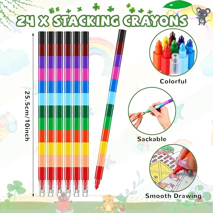 BenLouis Coloring Books for Kids With Stacking Crayons Set Mini Coloring Books Bulk for Ages 4-8-12 Small Activity Books for Birthday Party Gifts Goodie Bags Stuffers Travel（24+24Pcs Colorful）