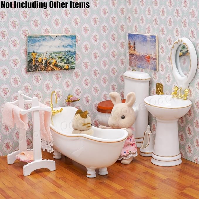 Odoria 1/12 Miniature Bathtub Bathroom Set Dollhouse Decoration Accessories