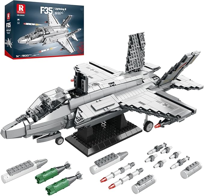 Reobrix Military Fighter Jet Building Set 33021, F-35 Lightning II Joint Strike Fighter Airplane Army Toy Sets, Plane Toys Model for Adult, Ideal Gifts for Men, Military Fans