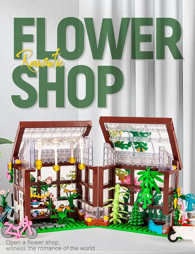 SEMKY City Series Flower House Building Blocks Set with LED Lights, (579Pieces) Creative Flower House Model Gifts for Kid and Adult