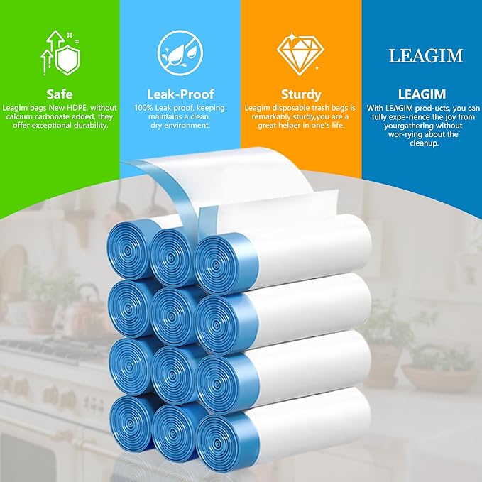 Small Trash Bags 1.6 Gallon, 360 Count -1.2 Mil Drawstring Mini Garbage Bags, White Plastic Trash Can Liners for Bathroom Accessories, 6 Liter, Bedroom, Dorm Room Essentials, Office