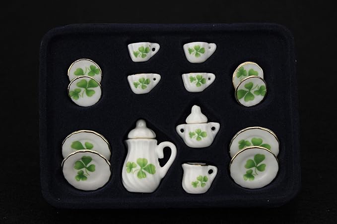 Dollhouse Decoration Accessories, 1:12 Dollhouse Miniature Scene Model 15 PCS Porcelain Teacup and Saucer Set Pretend Play Toy (H, 15 Pcs)