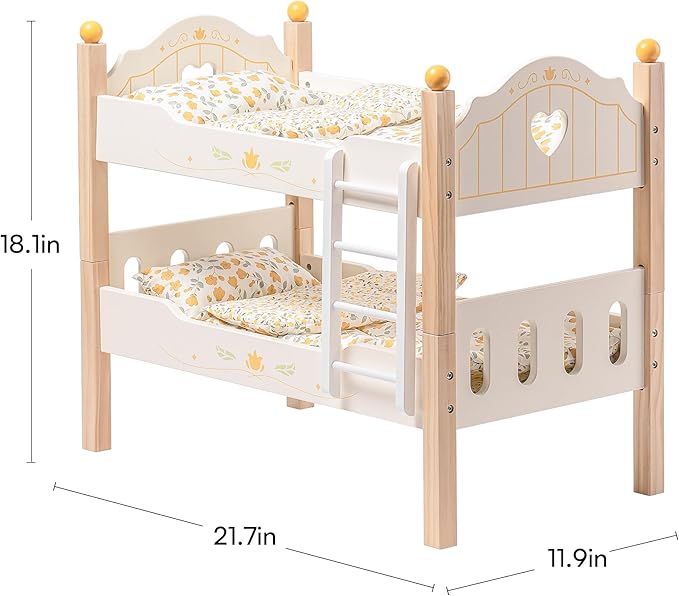 ROBOTIME Baby Doll Bunk Beds, Doll Cribs for 18 inch Dolls, Wooden Doll Beds Cribs fits American Girls (Wood, 2 Pcs Beds)