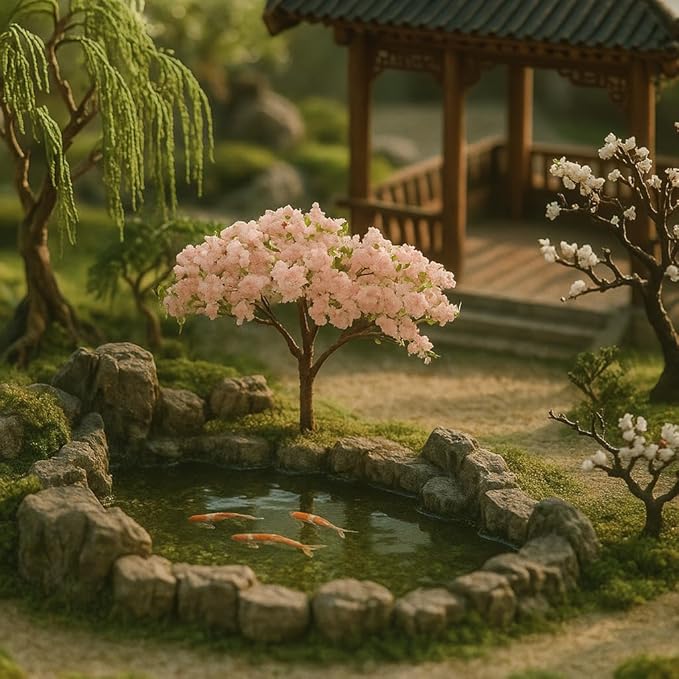 LOGOFUN 30pcs Miniature Cherry Blossom Trees Mini Pink Flower Model Trees Train Railway Architecture Diorama Tree for DIY Landscape Sand Table Decor