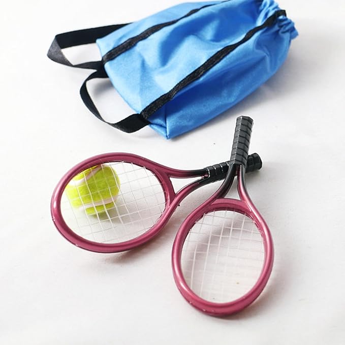 Mini Tennis Racket and Ball Set Mini Tennis Decor Miniature Tennis Kit Adults, Pink