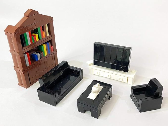 Brick Loot Toy Building Blocks Furniture Set – Minifigure City for Adults & Kids Age 6+, 100% Compatible with Lego & Major Brands, Includes Sofa, Bed, Bookshelf, TV, 236 Pieces