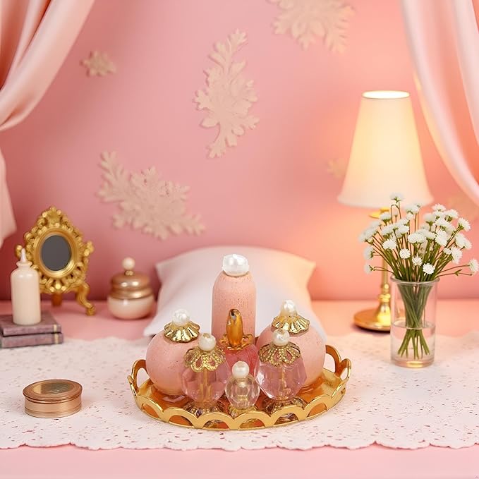 1Pc Pink 1/12 Miniature Perfume Tray Dollhouse Decoration Accessories, Dollhouses Accessories，Dollhouse Decor，Miniature Dollhouse DIY Accessorie
