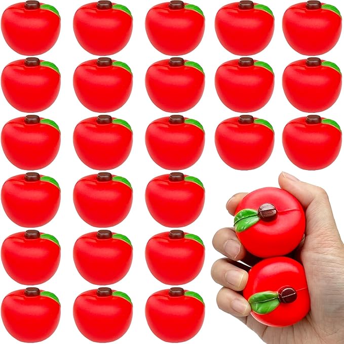 24 Pieces of Fruit Stress Ball Toys,Red Fruit Stress Relief Balls,Fruit Fidget Stress Balls for School Carnival Reward Party Favor Supplies Back to School Decor