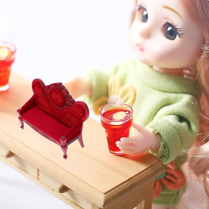 LOGOFUN 1:12 Scale Red Vintage Miniature Sofa - Dollhouse Furniture