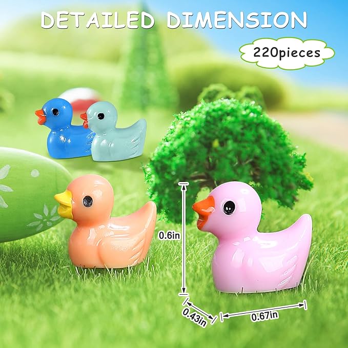 220 Pcs Mini Resin Duck Tiny Ducks Birthday Party Miniature Figure Landscape Aquarium DIY Decoration Bonsai Interior Christmas Fairy Garden Hide and Seek Prank (11 Colors)