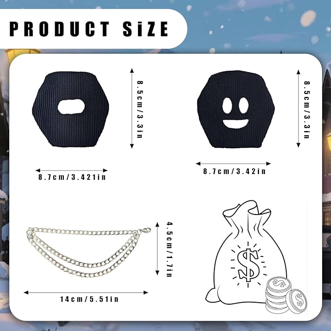 VPDSLABUBU Funny Clothes for 6.7 Inch (17cm) Dolls(NO Doll),Thief Mask,Gangster Costume, Bandit Headband, Mask, Three Accessories in Total: Two Black Head Covers and A Three-Layer Silver Necklace