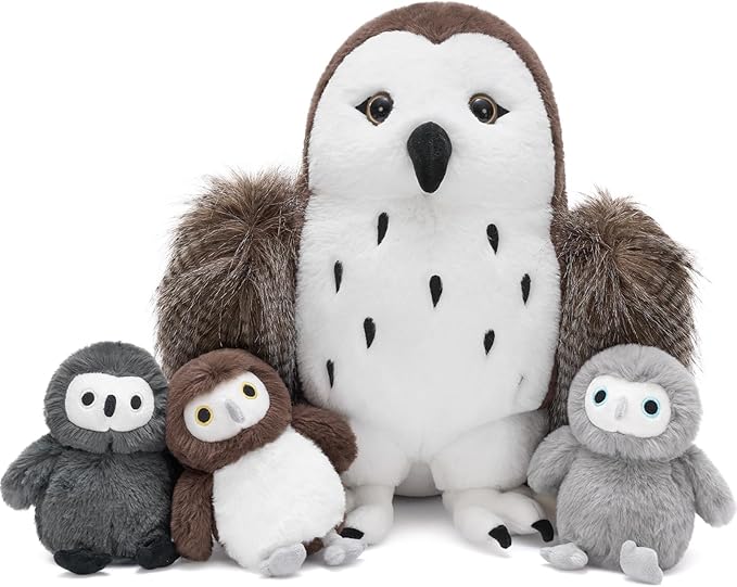 4Pcs Owl Plush Set, Giant Mother Owl Stuffed Animal with 3 Baby Owls Inside, 18" Cute Stuffed Owl for Girls Boys Kids, Soft Owl Plushie Gift for Christmas Birthday Baby Shower, Brown