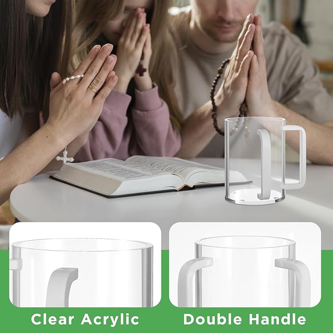 2 Pcs Judaica Hand Washing Cup with Dual Handles for Netilat Yadayim 5" Acrylic Clear Negel Vasser Jewish Ritual Kohanim Holiday Gifts(White Handle)
