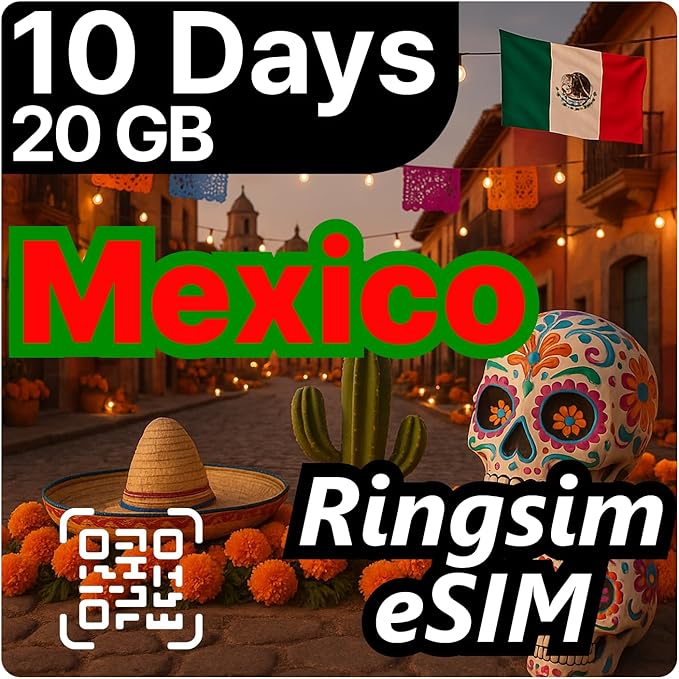 [eSIM] Mexico eSIM | 10DAYS 20GB | 5G, 4G/LTE, Tethering, Hotspot | eSIM with Instant Activation in 10 Minutes | Cancun, Mexico City, Los Cabos | Travel eSIM by Ringsim