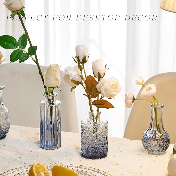Glass Bud Vase Set of 24, Small Flower Vases, Glass Vases for Centerpieces, Vintage Home Table Decorations Bud Vases (24 Pcs, Blue)
